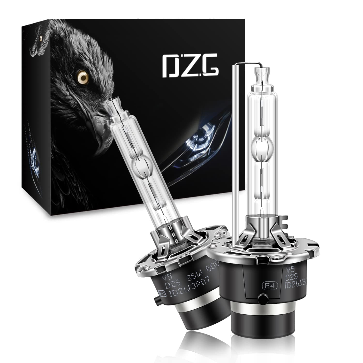 DZG D2S Xenon HID Headlight Bulbs 6000K Cool White 35W 85122 66240 66040 66240CBI 85V AC High Low Beam Xenon Replacement Bulb Metal Base, Pack of 2
