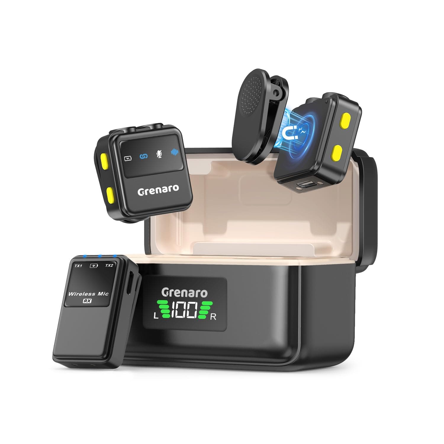 GRENARO P10 Wireless Mic for Youtubers with 3-Level Noise Reduction, Mic Wireless with 40H Charging Case, Mike for YouTube Channel