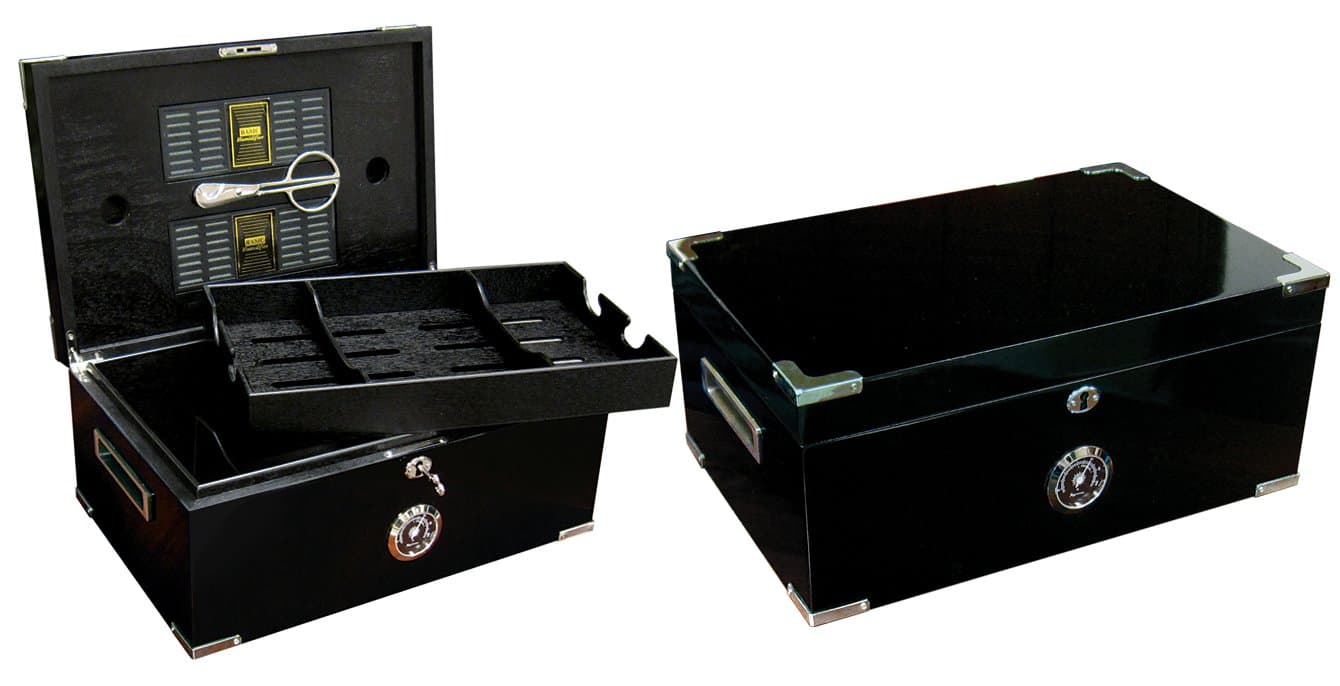 Prestige Import Group 120 Ct. Full Black Humidor w/ Scissors & Polished Hardware