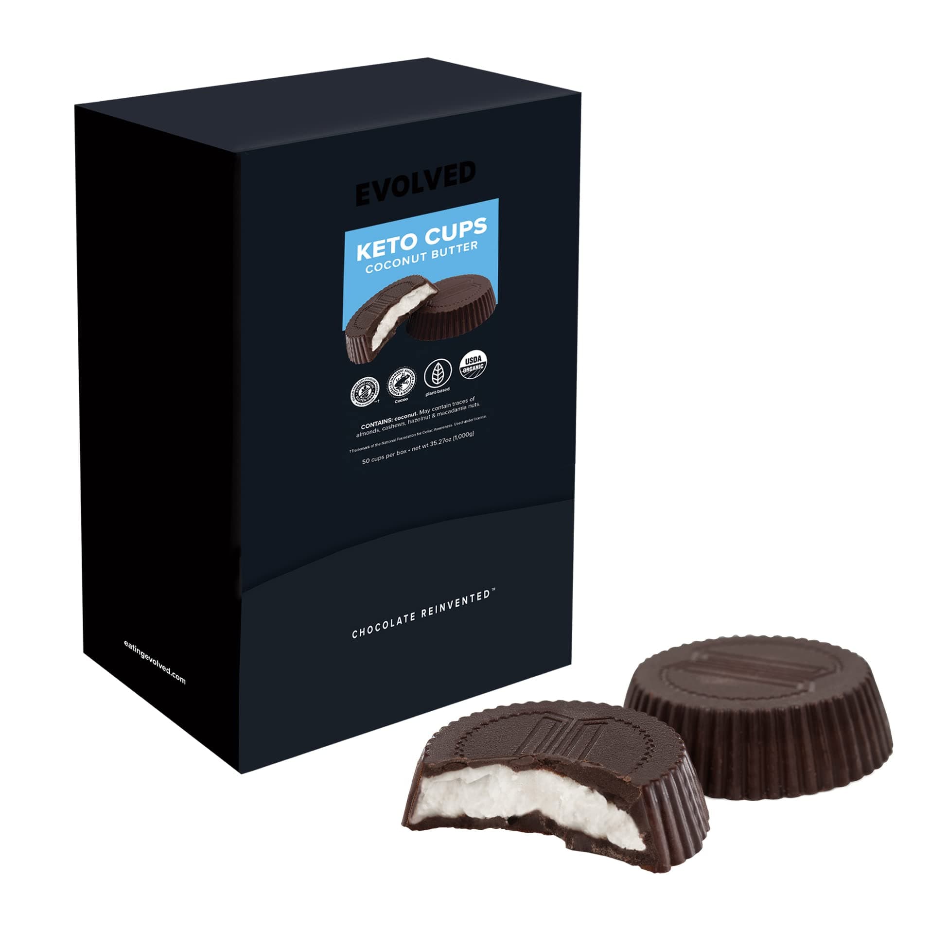 EVOLVED Chocolate Coconut Butter Filled Dark Chocolate Keto Case, 50 Cups