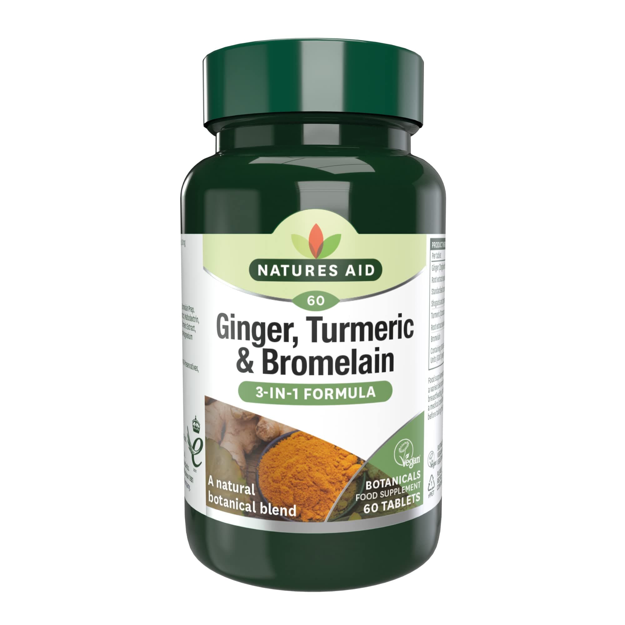 Ginger, Turmeric And Bromelain | 3 In 1 Formula | With Natural Botanicsl Blend | 60 Tablets