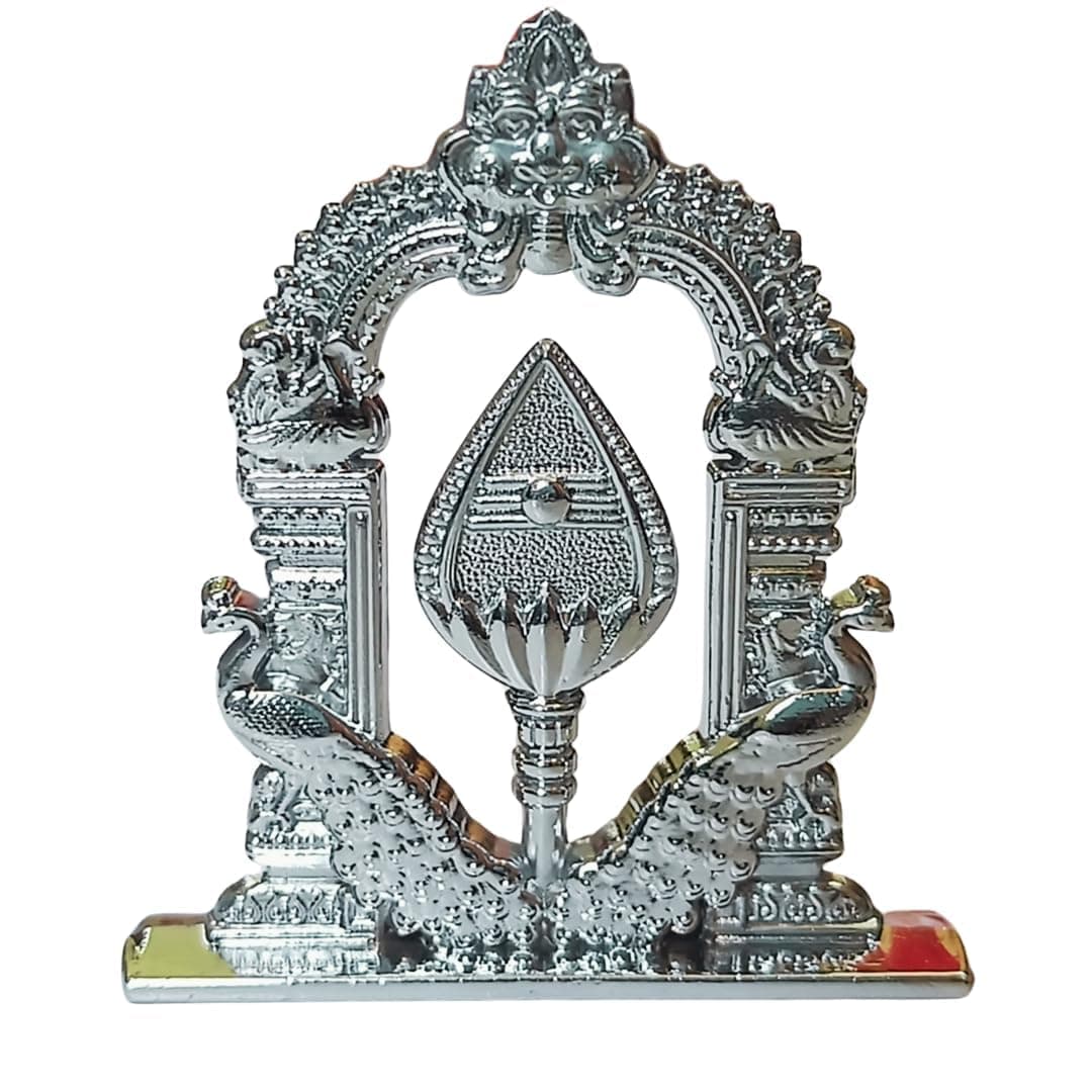 RSGM Murugan Vel with Peacock and Arch (Small Size, Silver Color) | Lord Murugan Vel Peacock with Arch Idol for Car Dashboard, Pooja Room & Office Room