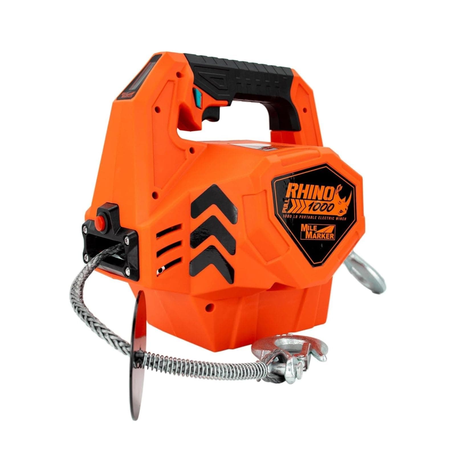 Mile Marker 71-1000 Rhino Pull 1000 Portable Electric Winch | 39 Feet of Synthetic Rope | Lifts or Pulls Up to 1000 Pounds | Brushless Motor | Variable Speed | Wired & Wireless Remote
