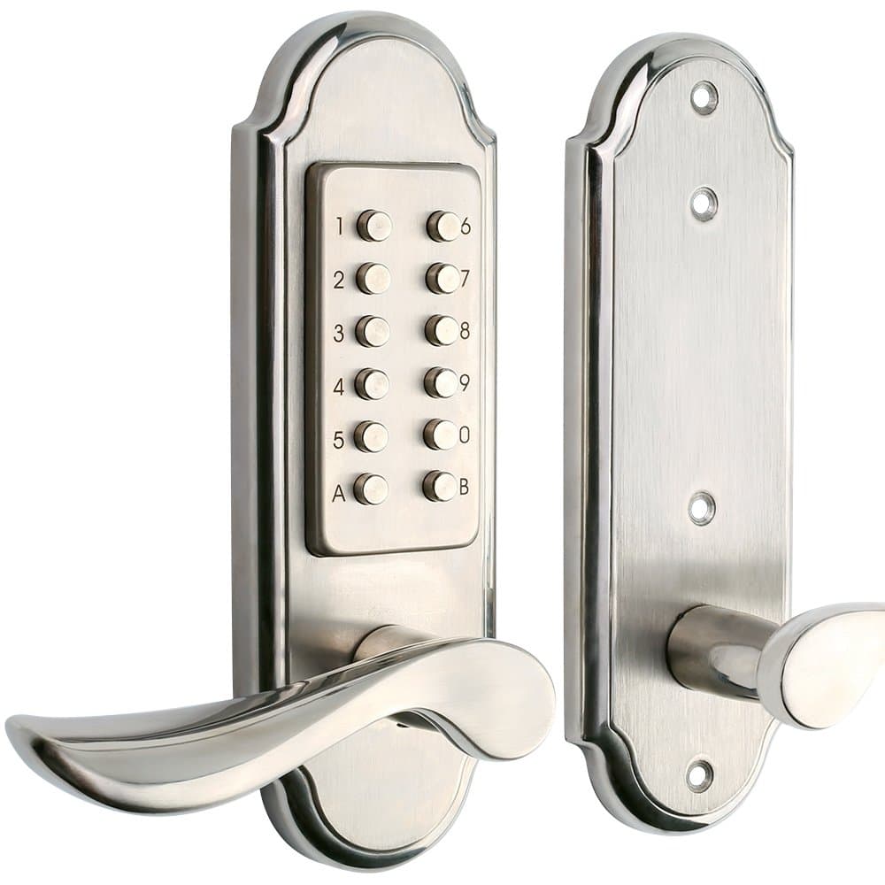 Keyless Door Lock (Left Handed) Keypad Entry Mechanical Door Level Lock(NOT Deadbolt,Only for Single Borehole Door, Borehole Smaller Than Dia.2-1/8”,Need Drill Additional 4 Holes) New