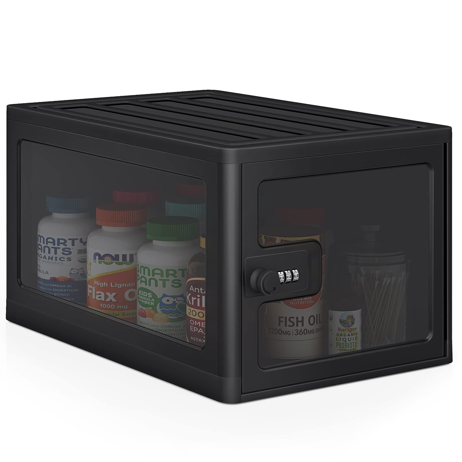 Lock Box for Safe Medicine Storage, Lockable Storage Box Medicine Lock Box, Locking Boxes for Personal Items, Safe Box with Lock for Refrigerator, Combination Box with Code, Black