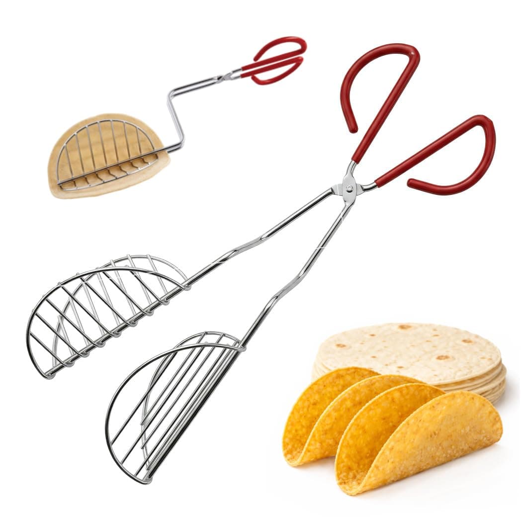 HIC Kitchen Taco Making Tools, Taco Shell Tongs, Steel, Stay-Cool Handle, For Frying Homemade Crispy Shells For Tacos, Appetizers, Dips, And Desserts
