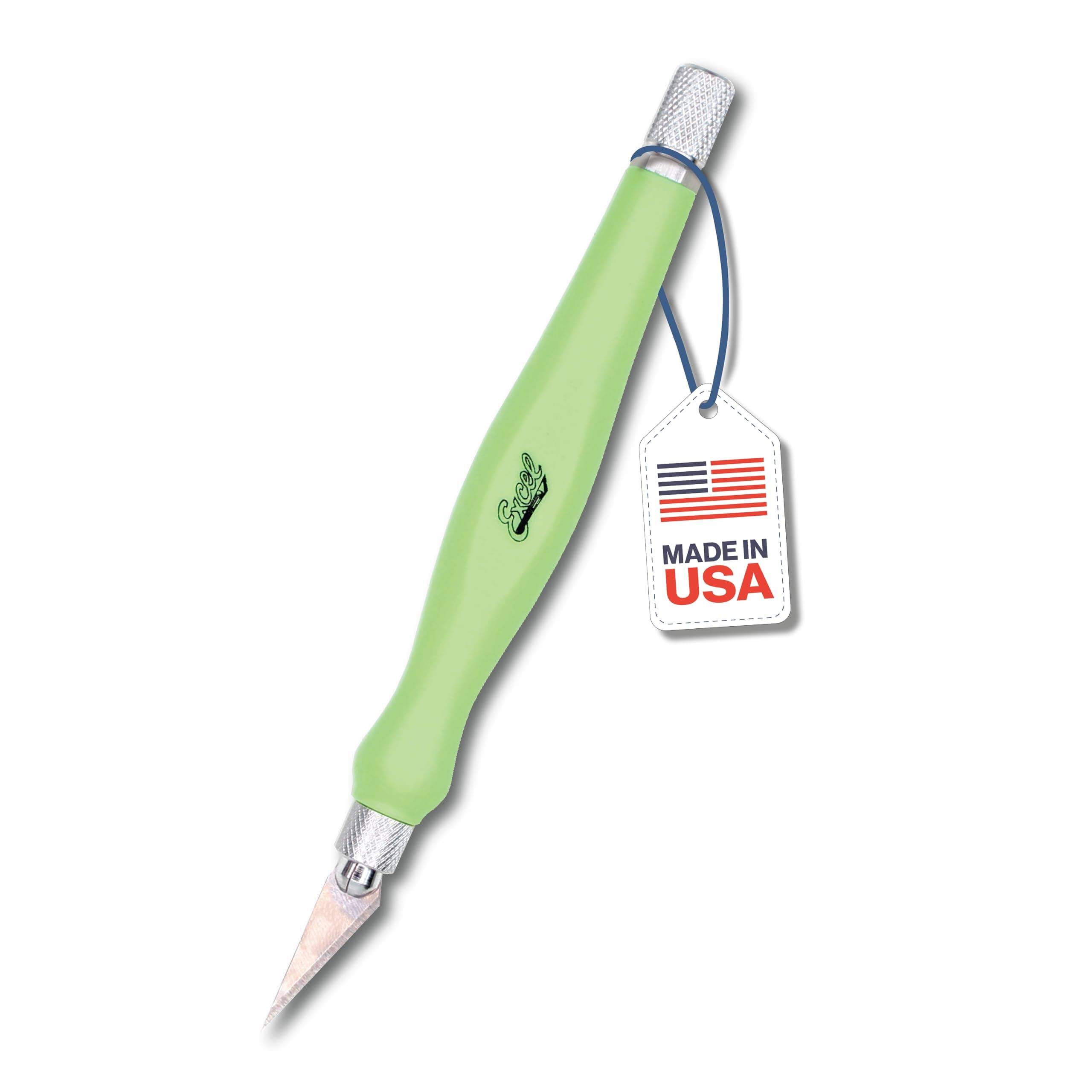 Excel Blades Fit Grip Knife by Excel Blade - Ultra Sharp Knife With Carbon Steel Angled Edge Blade and Contoured Rubberized Grip - Light Duty Cutting Tool For Precision Cutting and Trimming - Green