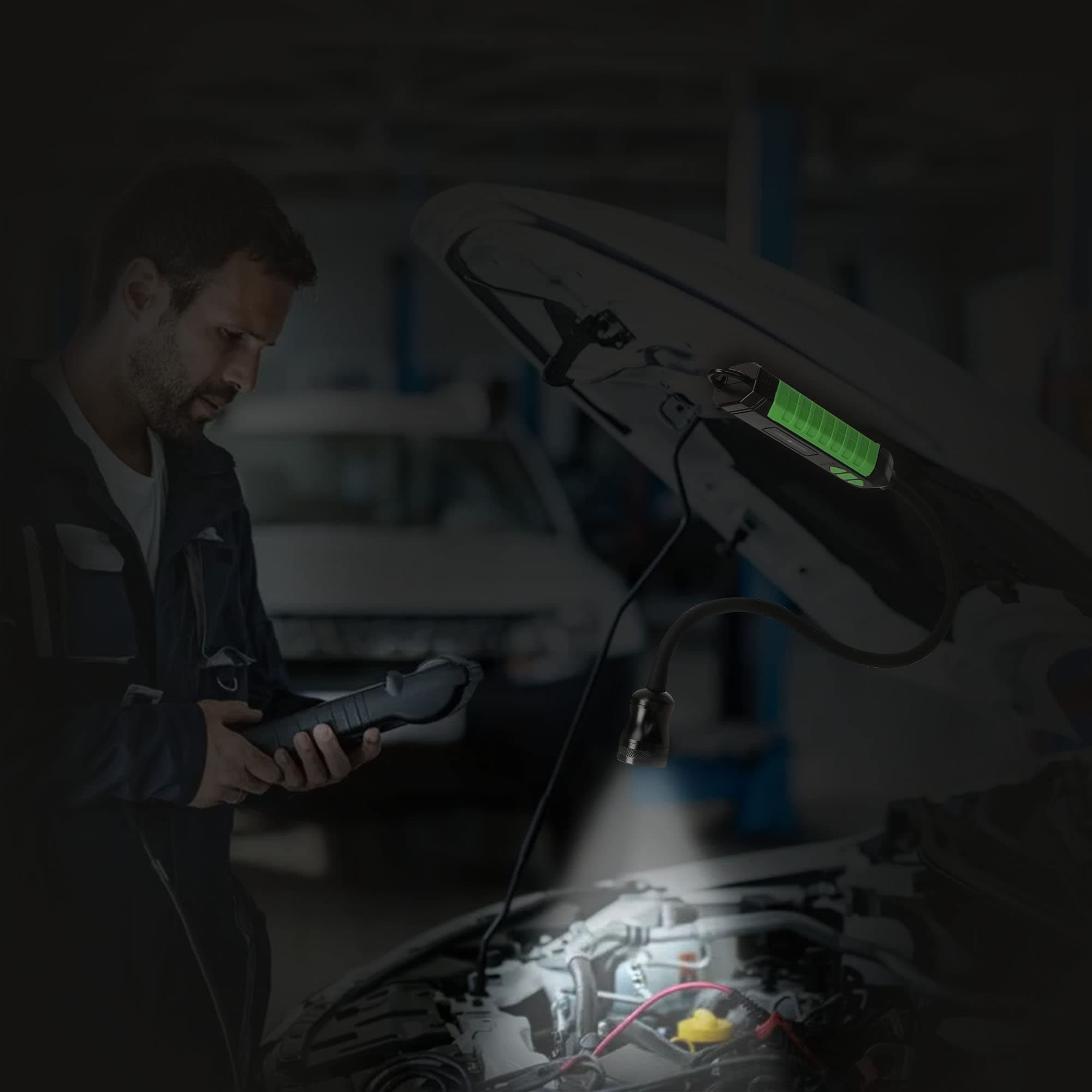 300 Lumens Rechargeable LED Work Light with 18-Inch Flexible Gooseneck, Built-in Hook, Strong Magnetic Base, Zoomable Lens, for Work Bench, Car Repairing, Grill Light and Inspection