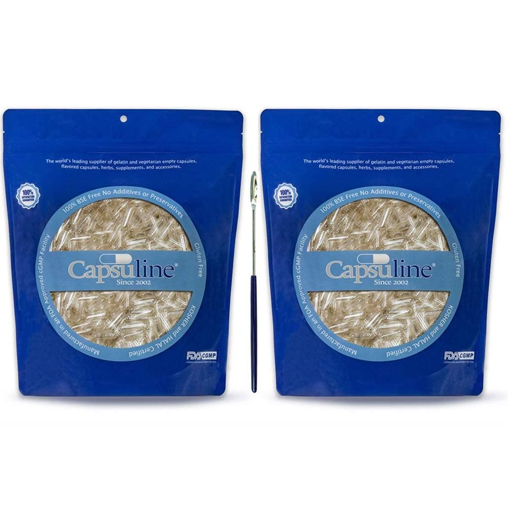 Capsuline Size 4 Gelatin Capsule Kit - 2X 1000 Count Clear Gelatin Capsules + Free Micro Lab Spoon