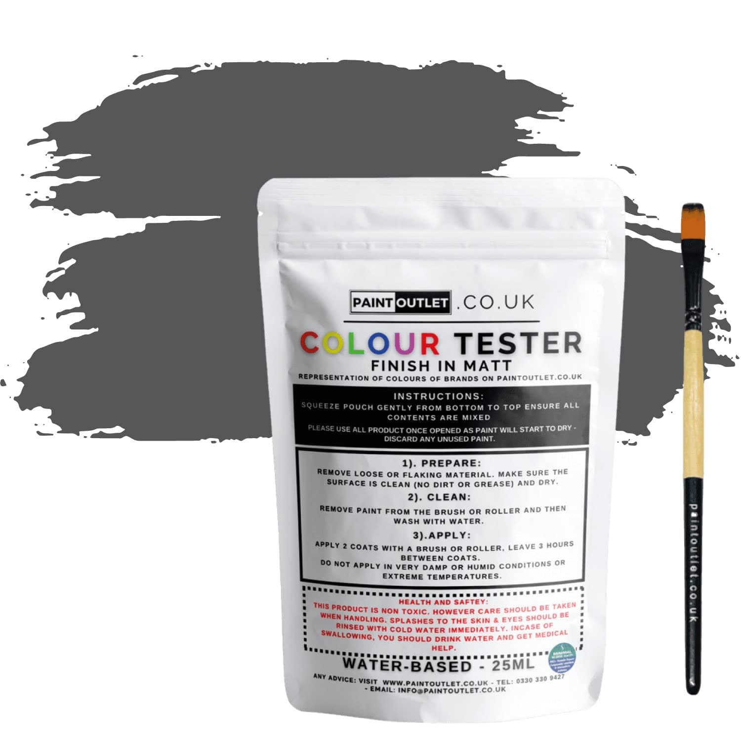 HQC Paint Wall and Ceilings Matt | Sample Colour Tester Pot with Brush | Quick Drying Quality Interior Paint | Contemporary Finish | Classic Grey Colour 25ml