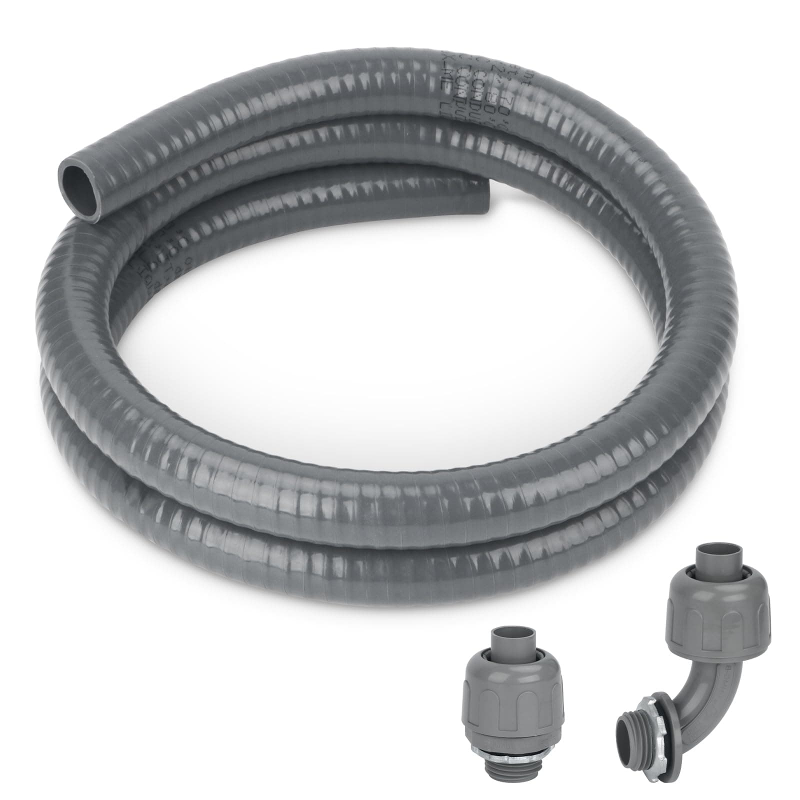 Electrical Conduit Kit 1/2'' 4FT Grey Electrical AC Whip Kit, Liquid-Tight Flexible Electrical Conduit with 90 Degree and Straight Connector Fittings