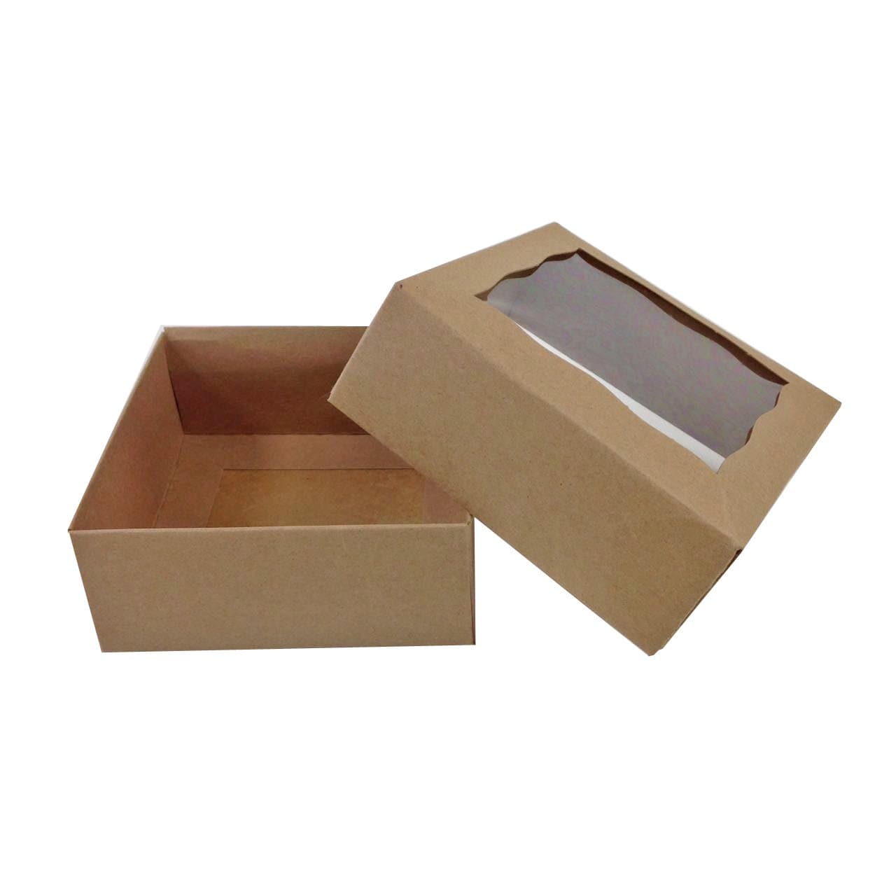 Black Cat Avenue 4" x 4" x 1 3/4" Kraft Brown Cookie Gift Boxes with Window Chocolate Treat Favor Bakery Boxes, 5 Count