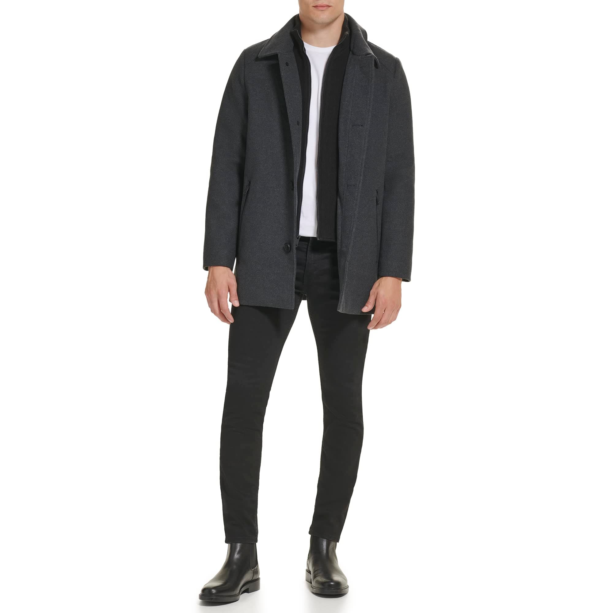 Kenneth Cole Men’s Wool Blend Quilted Lined Double Breasted Overcoat