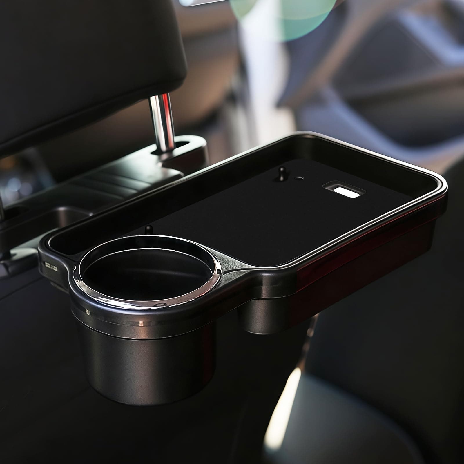 Car Seat Tray, Universal Portable Foldable Car Back Seat Organizer with Tray, Car Trays for Eating, Auto Headrest Drink Holder Stand Food Tray Black