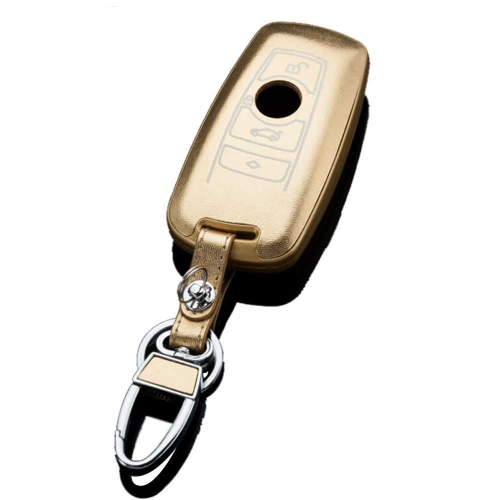 Leather Key Cover Remote Case for 2012 2013 2014 BMW X1 X3 X5 New 7 Series F Classic SmartKeyless Entry Remote Card 4 Button Golden