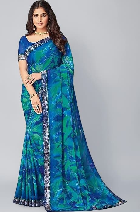 Women's Chiffon Printed Saree With Unstitched Blouse Piece
