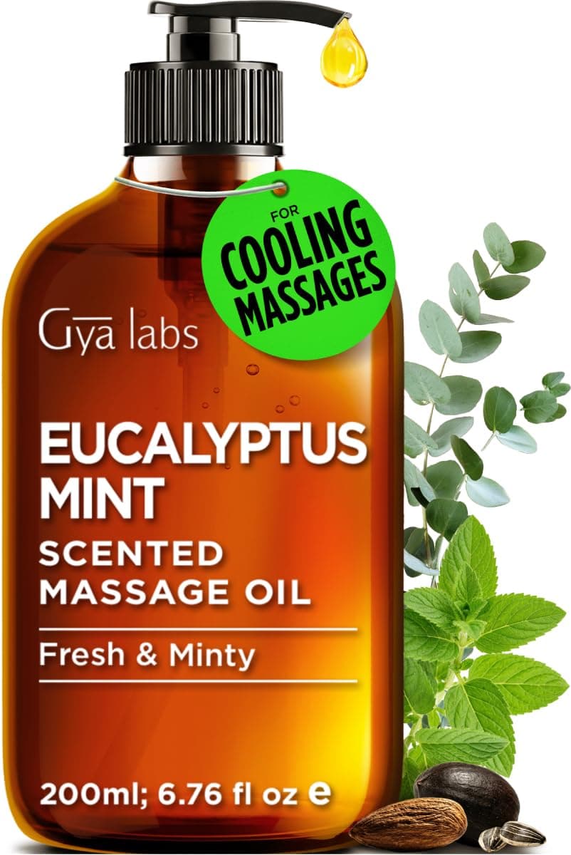 Gya Labs Eucalyptus Mint Massage Oil - 200 ml - Eucalyptus Mint Massage Oil for Sore Muscles and Relaxing Massages, Invigorating Scent - Non-Greasy Formula, Non-GMO and Cruelty-Free