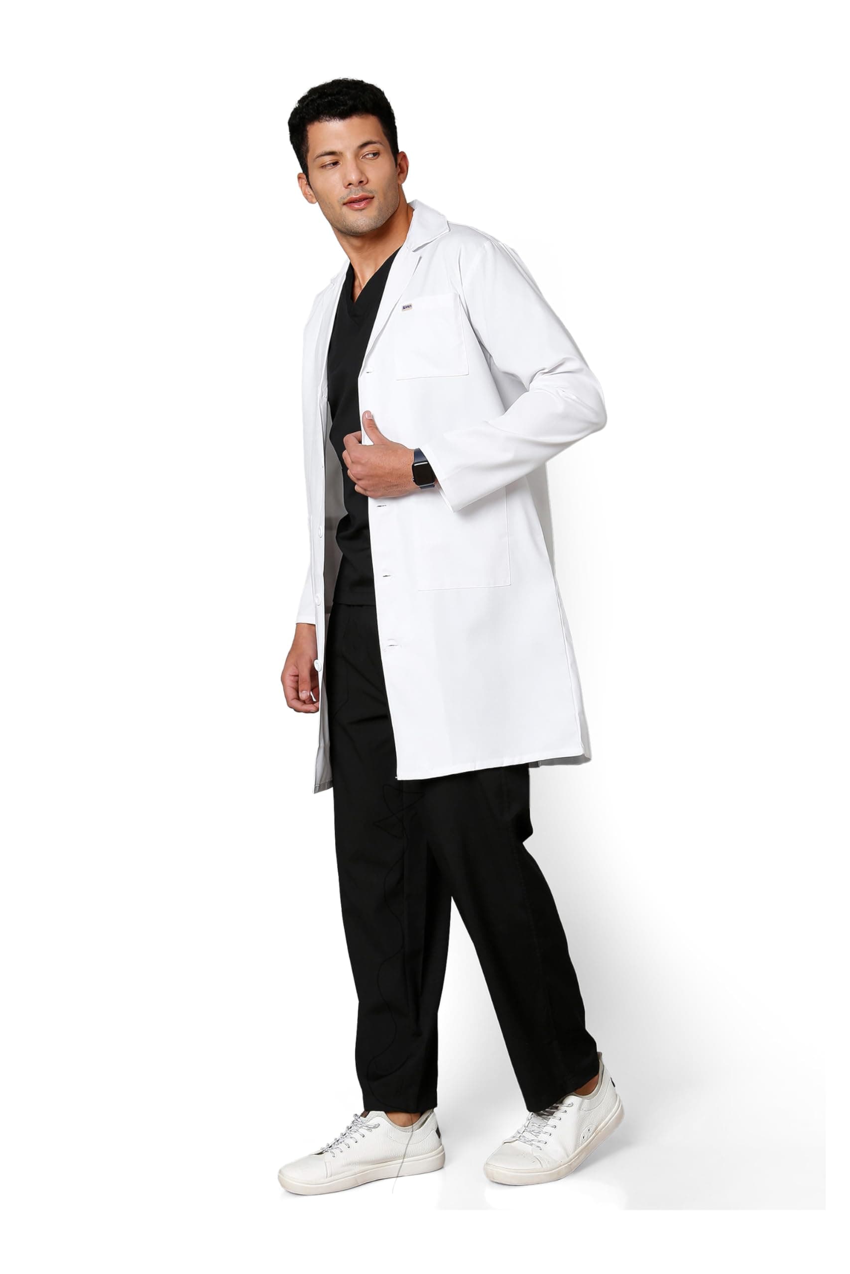 Men's Lab Coat Apron Long Sleeves 3 Pockets Uniform for Doctors