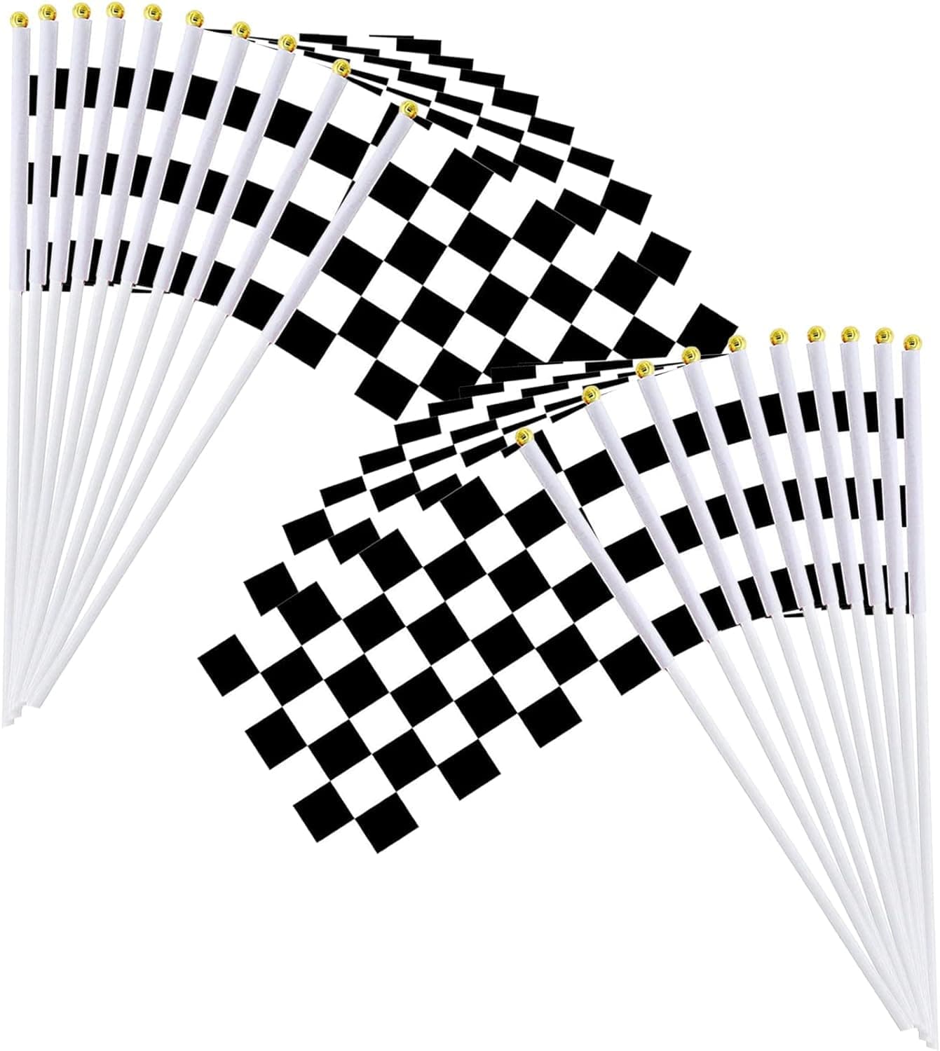 Piokio 20 Pack 8"x5.5" Black and White Checkered Racing Stick Flag, Racing Hand Held Stick Flags, for Nascar Race Party Supplies