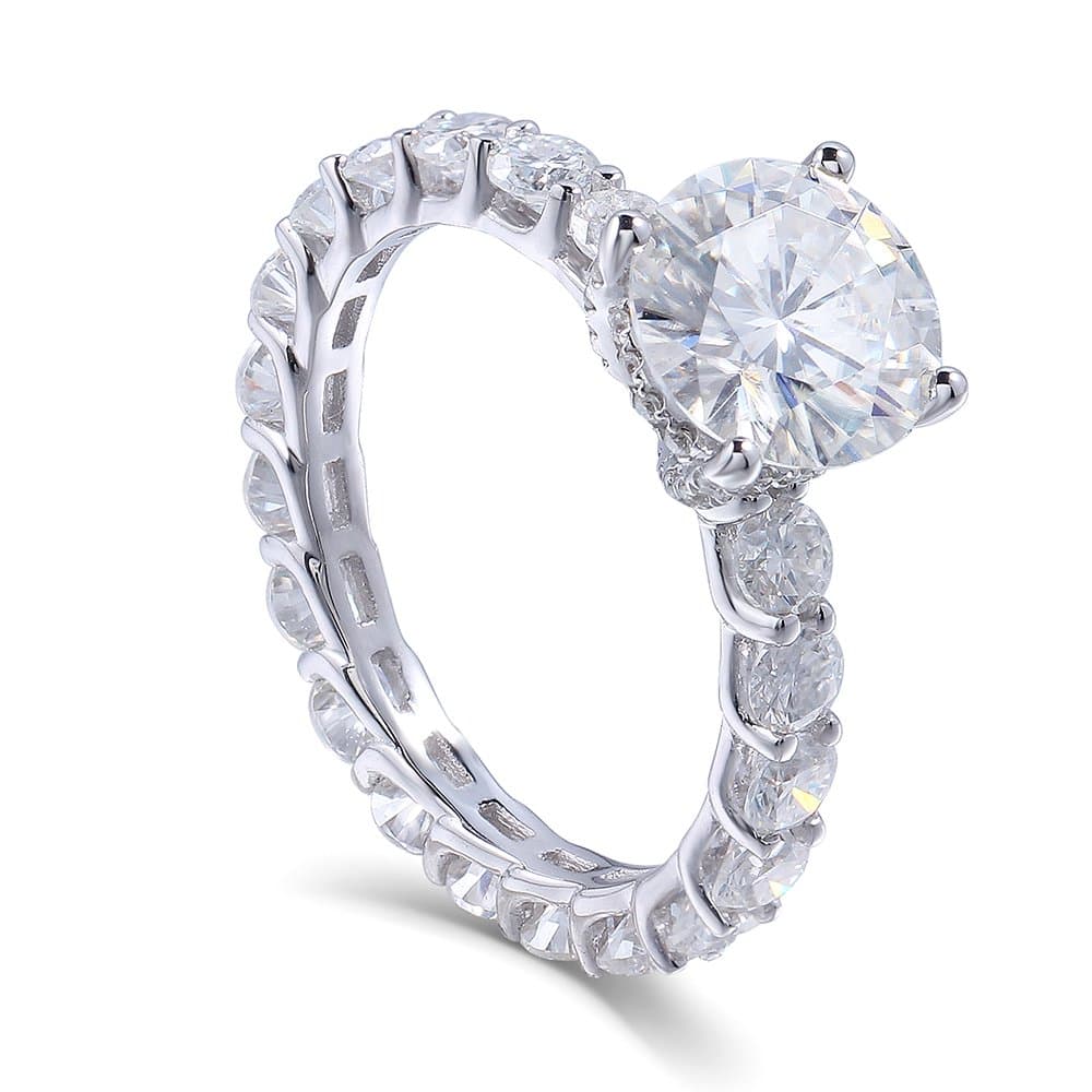 TransGems Solid 14K White Gold 2ct Center 8mm F Color 2.8mm Width Moissanite Engagement Ring Solitare with Accents for Women