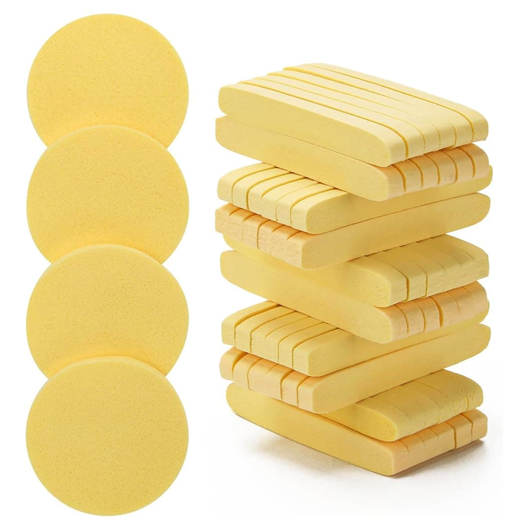 Gleva Powder Puff Soft Face Makeup Sponge, Loose powder Foundation Blending Sponges Set, Beauty Blender, Contouring, Wedge Triangle Shape Wet & Dry Tool Washable Reusable (Yellow-24 Pcs)