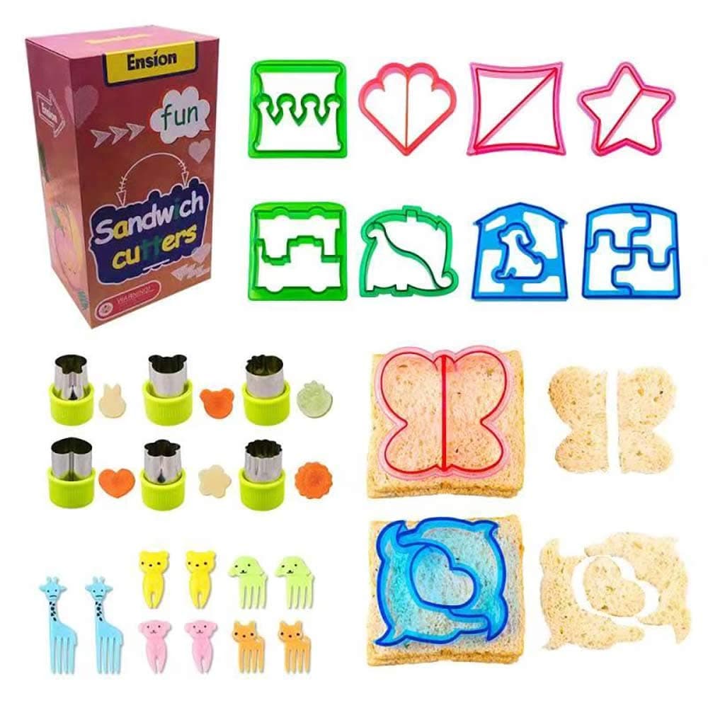 Sandwich and Vegetable Cutters Set for Kids 10 Bread Crust Cutters/6 Stainless Steel/10 Food Picks Complete Bento Lunch Box Supplies and Accessories for Kids Make Funny School Lunch & Family Friendly