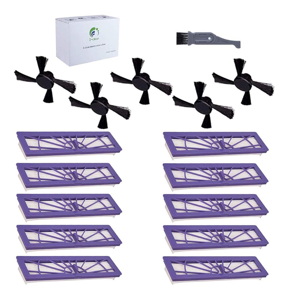 I-clean Replacement Kits for Neato Botvac D7 Filter, Compatible with All Neato Botvac D Series D5 D3 D7 D80 D85 D75 D70 70e, 10 pcs Filters & 5 pcs Side Brushes Accessories