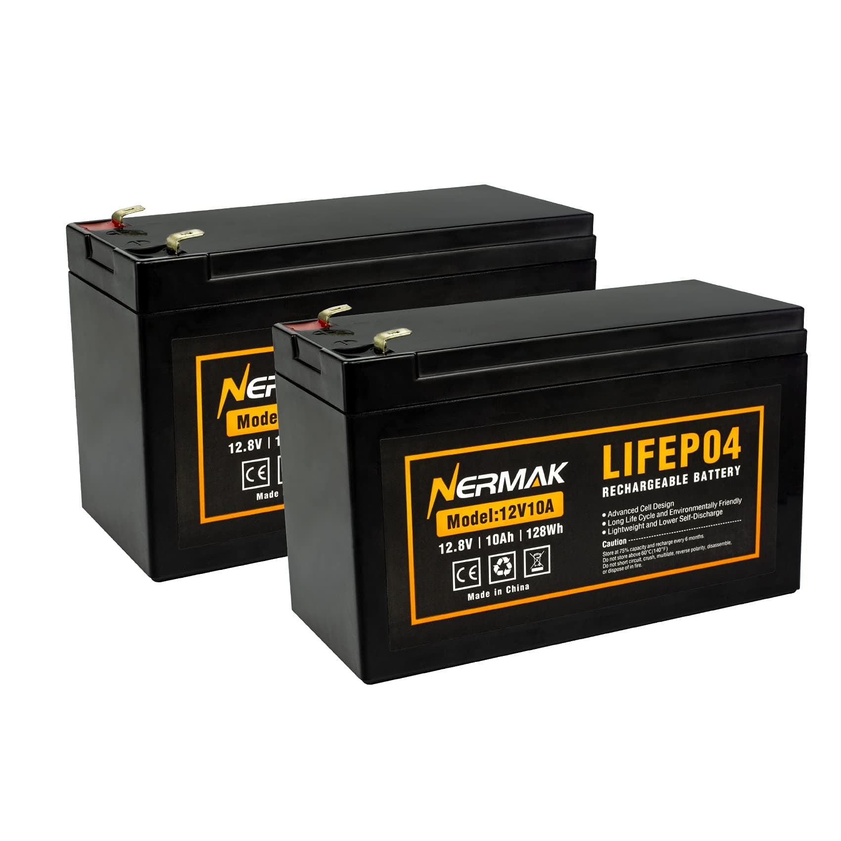 2 Pack 12V 10Ah Lithium Ion LiFePO4 Deep Cycle Battery, 2000+ Cycles Rechargeable Battery for Solar/Wind Power, Scooters, Lighting, Power Wheels, Fish Finder Built-in 10A BMS