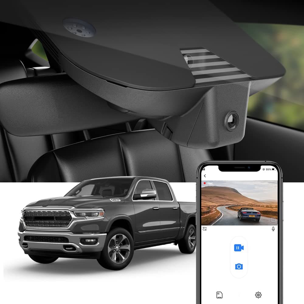 FITCAMX 4K Dash Cam Suitable for RAM 1500 2019 2020 2021 2022 2023(Model B), Built-in WiFi and APP, OEM Style, 64GB Card, 2160P UHD Record, Collision Detection, Loop Recording, Night Vision