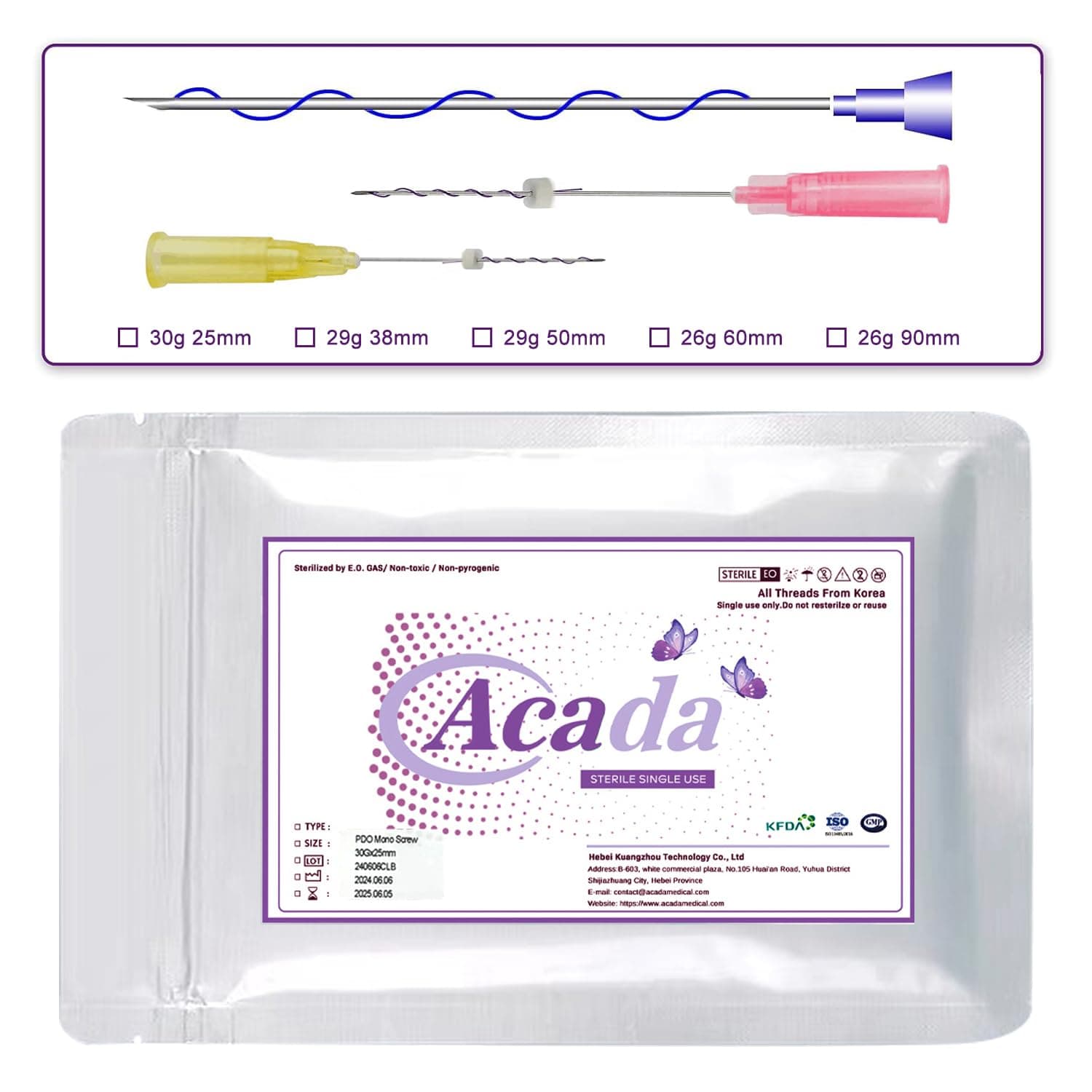 PHYMAT Acada Pdo Threads Lift Korea Face/Whole Body Mono Screw Type 20pcs (30G25MM)