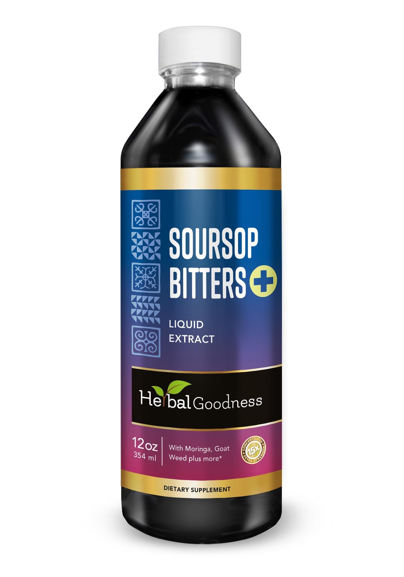 Herbal Goodness Soursop Bitters Liquid Drops, 10 in 1 with Moringa, Papaya, Burdock & Ginger, Organic Serene Soursop Bitters - Gut Support & Natural Body Detox Herbal Tonic | Vegan, Non-GMO, 12 Fl Oz