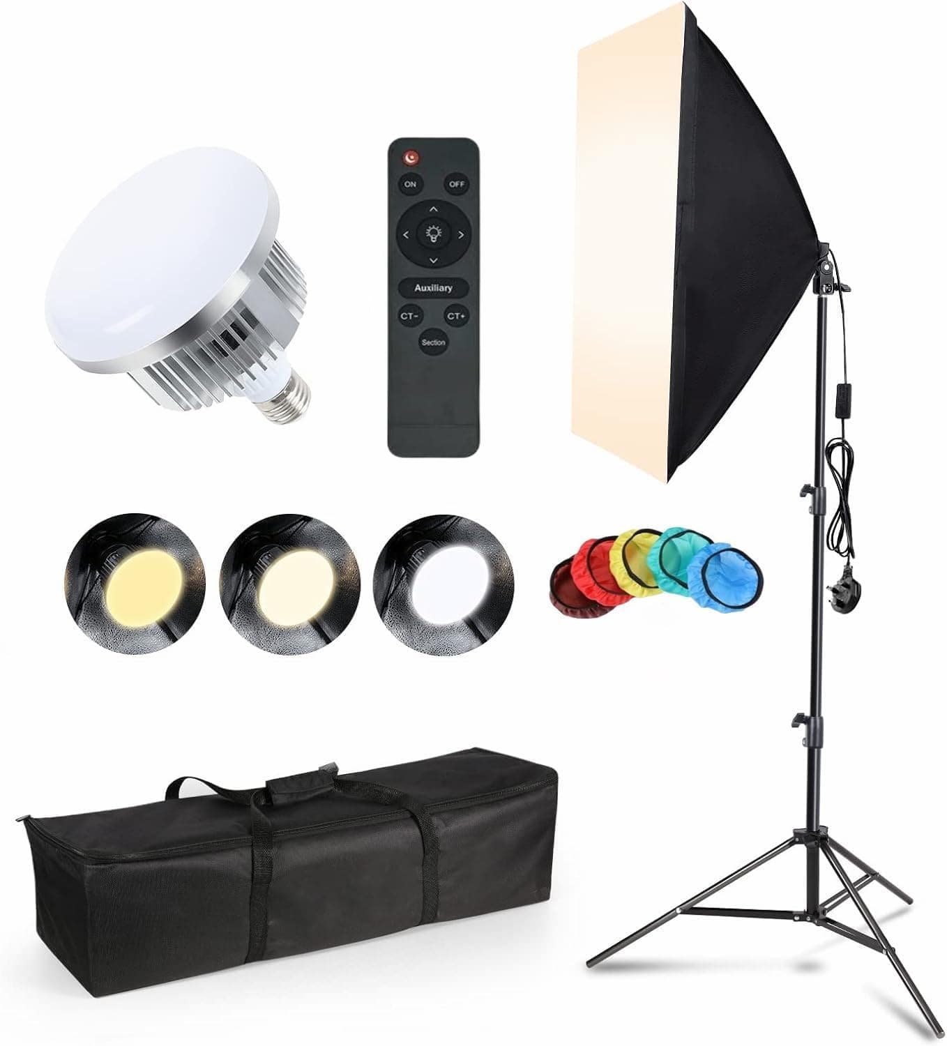 Softbox Lighting Kit, 150W Continuous Photography Lighting Kit with 50cmx70cm Soft Box | 3200K-6500K E27 LED Bulb, Photo Studio Lights Equipment for Camera Shooting, Video Recording