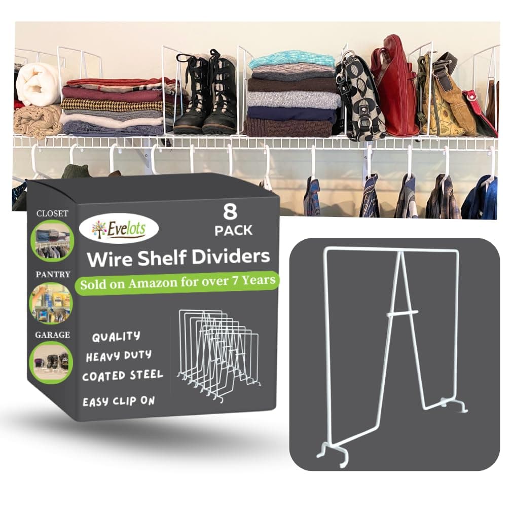 Tall Wire Shelf Dividers -8 Pack- Closet Storage & Organization for Office/Pantry/Garage Shelf Separator - Easy Clip-No Tool - Solid Coated Steel