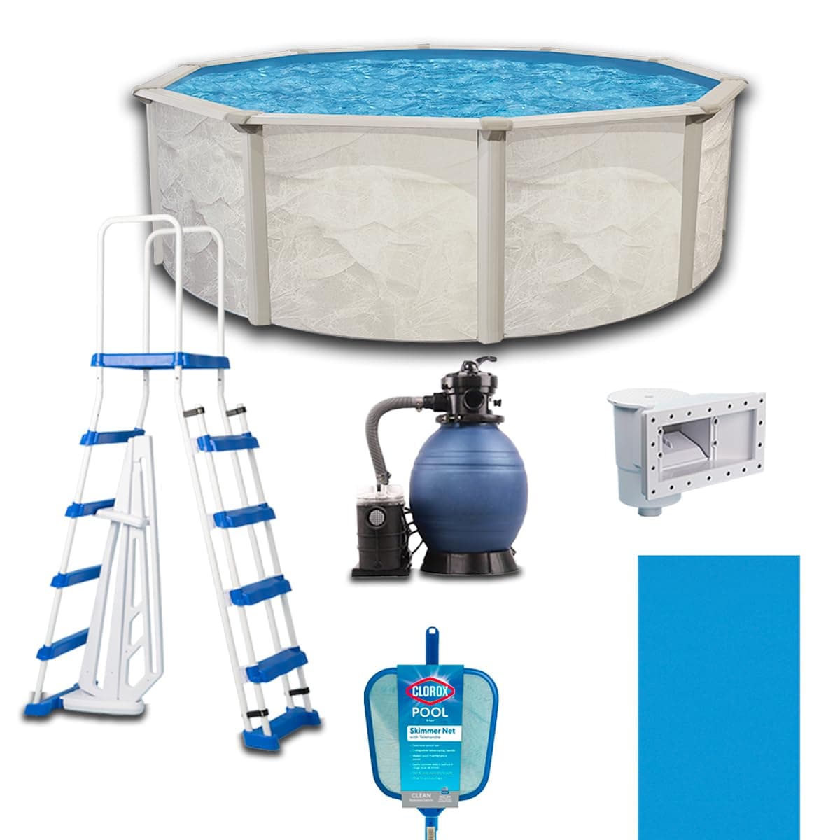 Steel Frame Above-Ground Pool Kit, DIY Family Size Backyard Pool with Sand Filter Pump, Ladder, Liner, Skimmer, and Net (Boulder, 12' x 52")