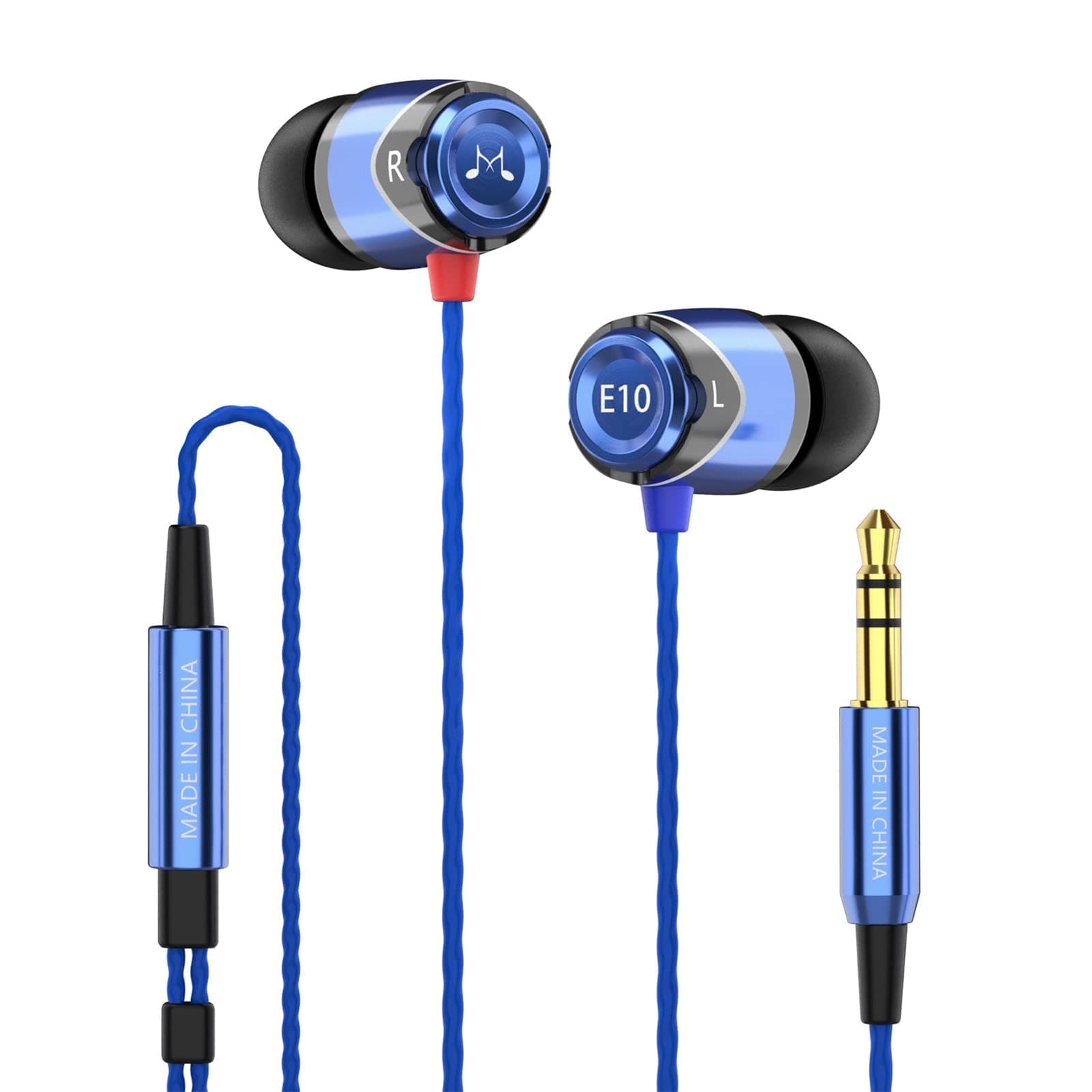 Soundmagic E10 In-Ear Isolating Earphones - Deep Bass, Noise-Isolating, Durable Metal Build, Tangle-Free Cable, Award-Winning Sound Quality - Ideal for Music, Gaming, Travel - Black/Blue