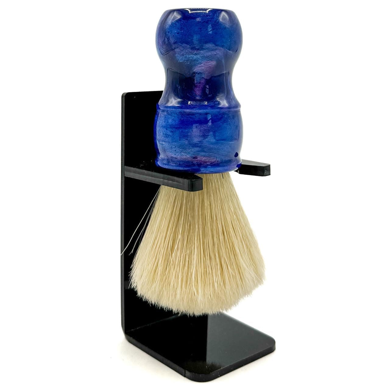 THE BIG BLUE BOAR, Deluxe Iridescent BlueHandle 100% Boar Bristle Shaving Brush, Large 24 MM Brush knot for a Better Lather! Shave Stand Included