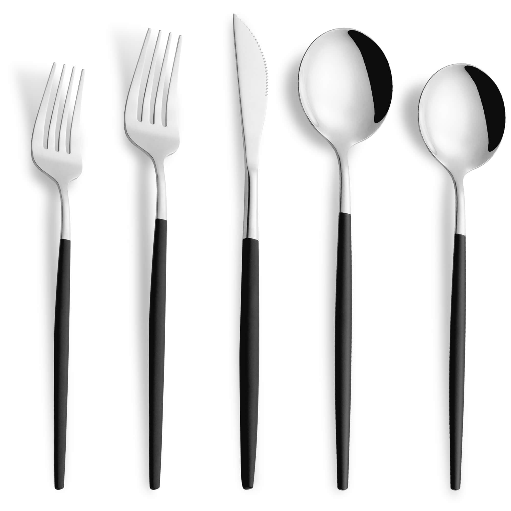 20 Piece Black Silver Silverware Set,Stainless Steel Flatware Cutlery Set Service for 4 Including Forks Spoons Knives,Utensil Set,Tableware for Home and Restaurant, Dishwasher Safe