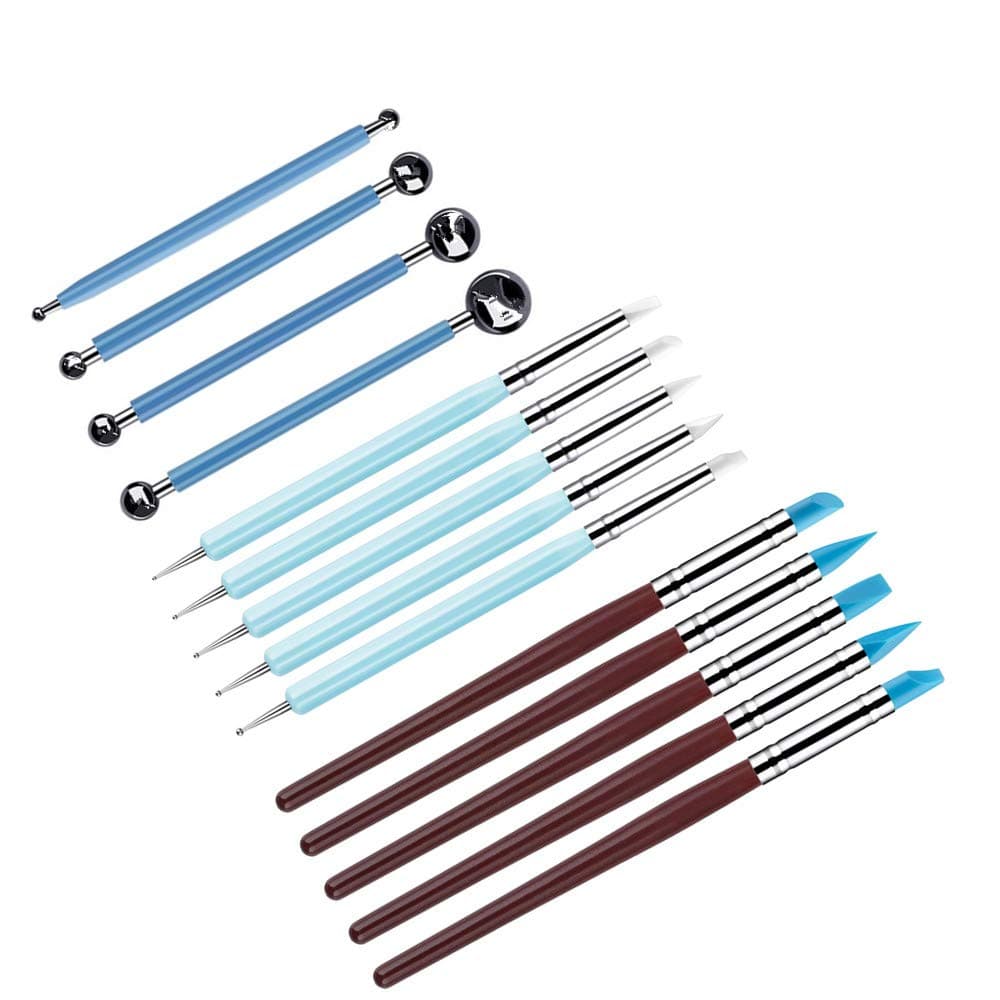 Clay Sculpting Tools Set 14 Pcs,Sageme 10 Pcs Modeling Clay Rubber Brushes Silicone Sculpting and 4 Pcs Polymer Clay Balls Tools Double Ended Dotting Tool Kit (14 Pcs Kit)