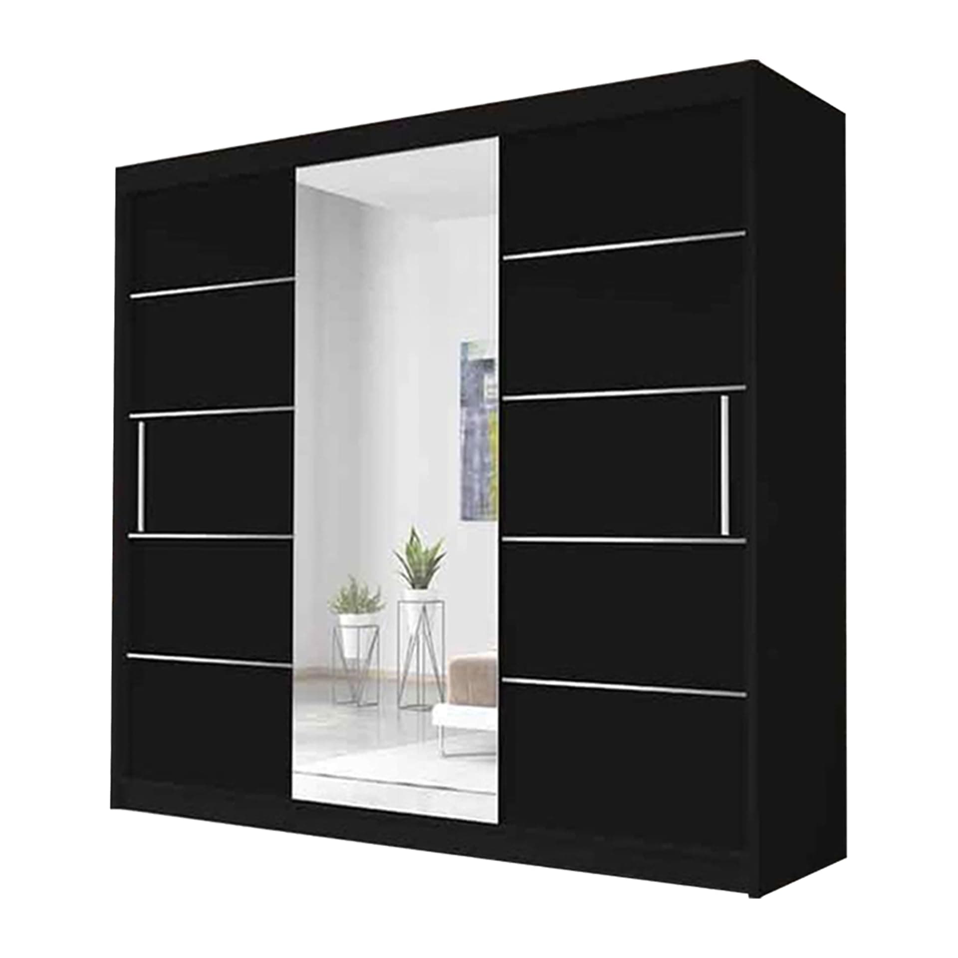 Oslo Mirror Bedroom Sliding Wardrobe (Black, 250)
