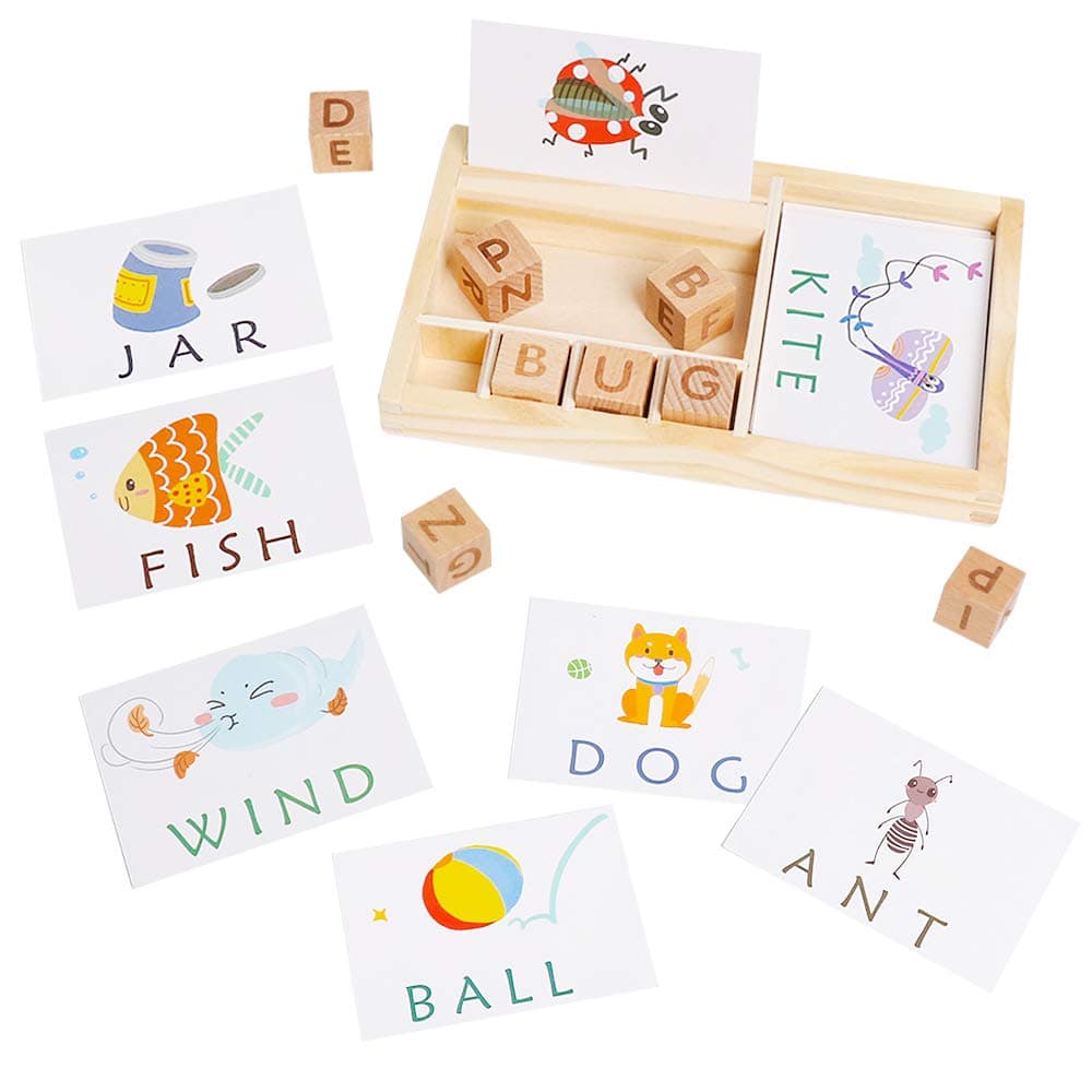 USATDD Matching Letter Spelling and Learning Game with Sight Words Flash Cards Alphabet ABC Learning Educational Montessori Puzzle Gift for Preschool Kindergarten Kids Age 3 4 5 Years Old