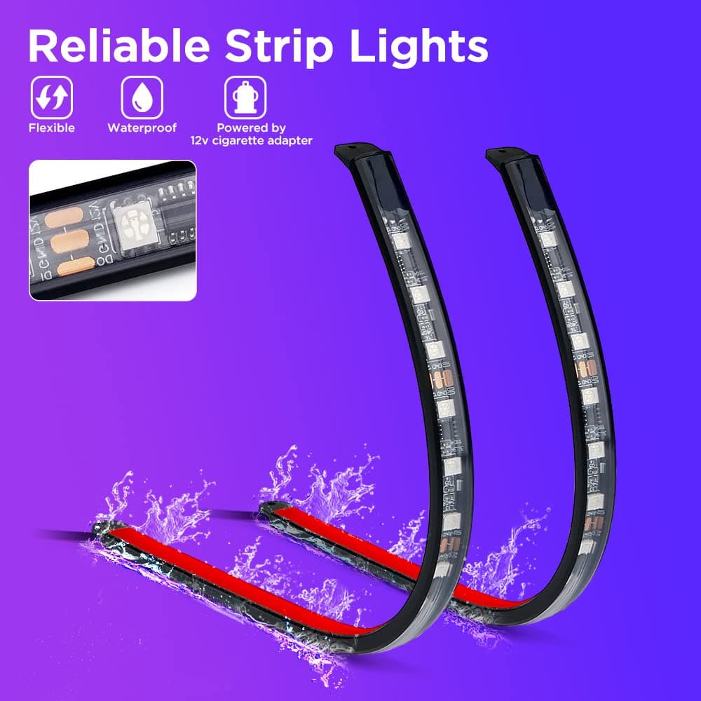 Xprite Dreamcolor LED Neon Car Interior Bluetooth Lights Strip with Remote & APP Control, Footwell Under Dash RGB Chasing Inside Light Kits, Cigarette Adapter for Vehicle Internal Trucks SUV UTV ATV