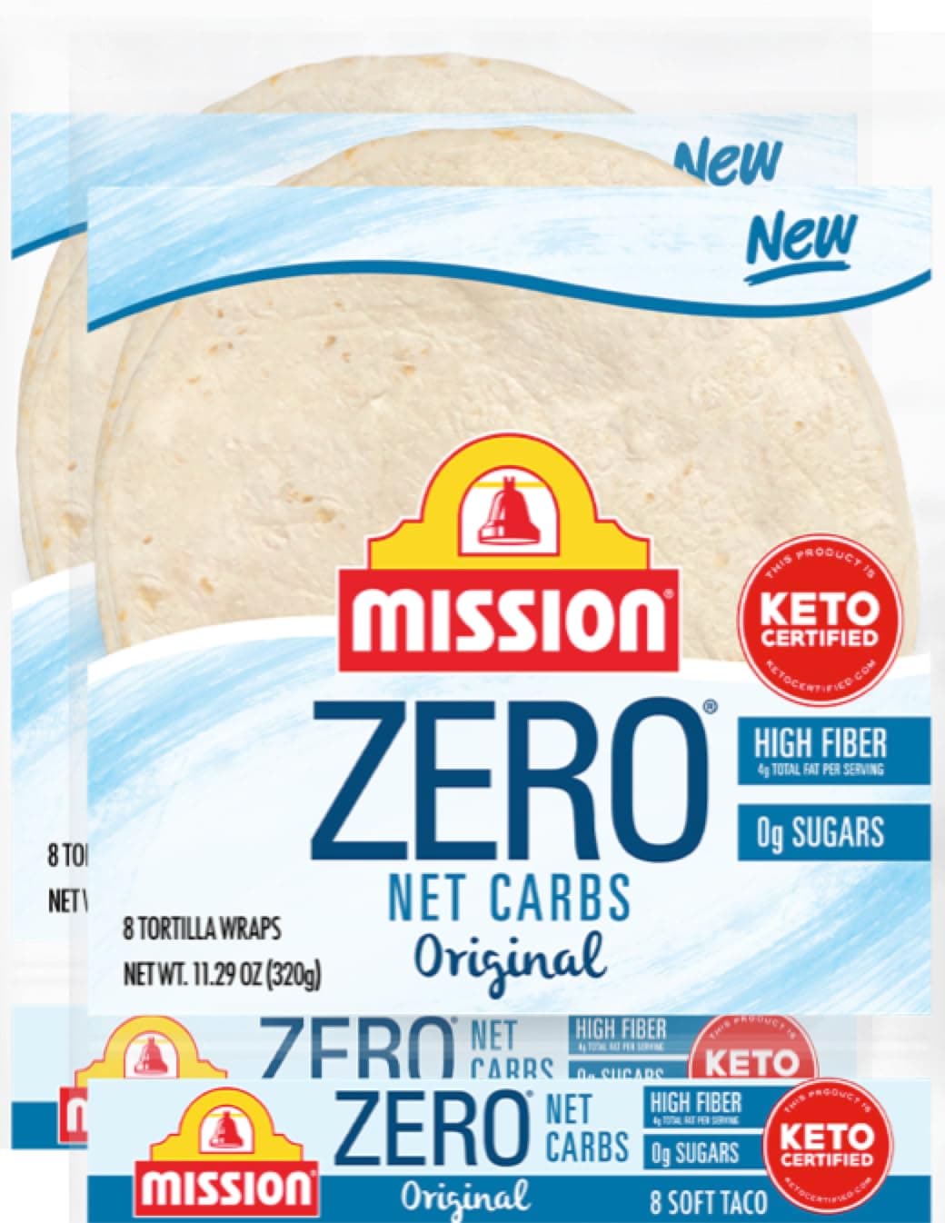 Mission Zero Net Carbs Original Flour Tortillas, 8 Count, 8" Soft Taco - 2 Packs (16 Total Tacos)
