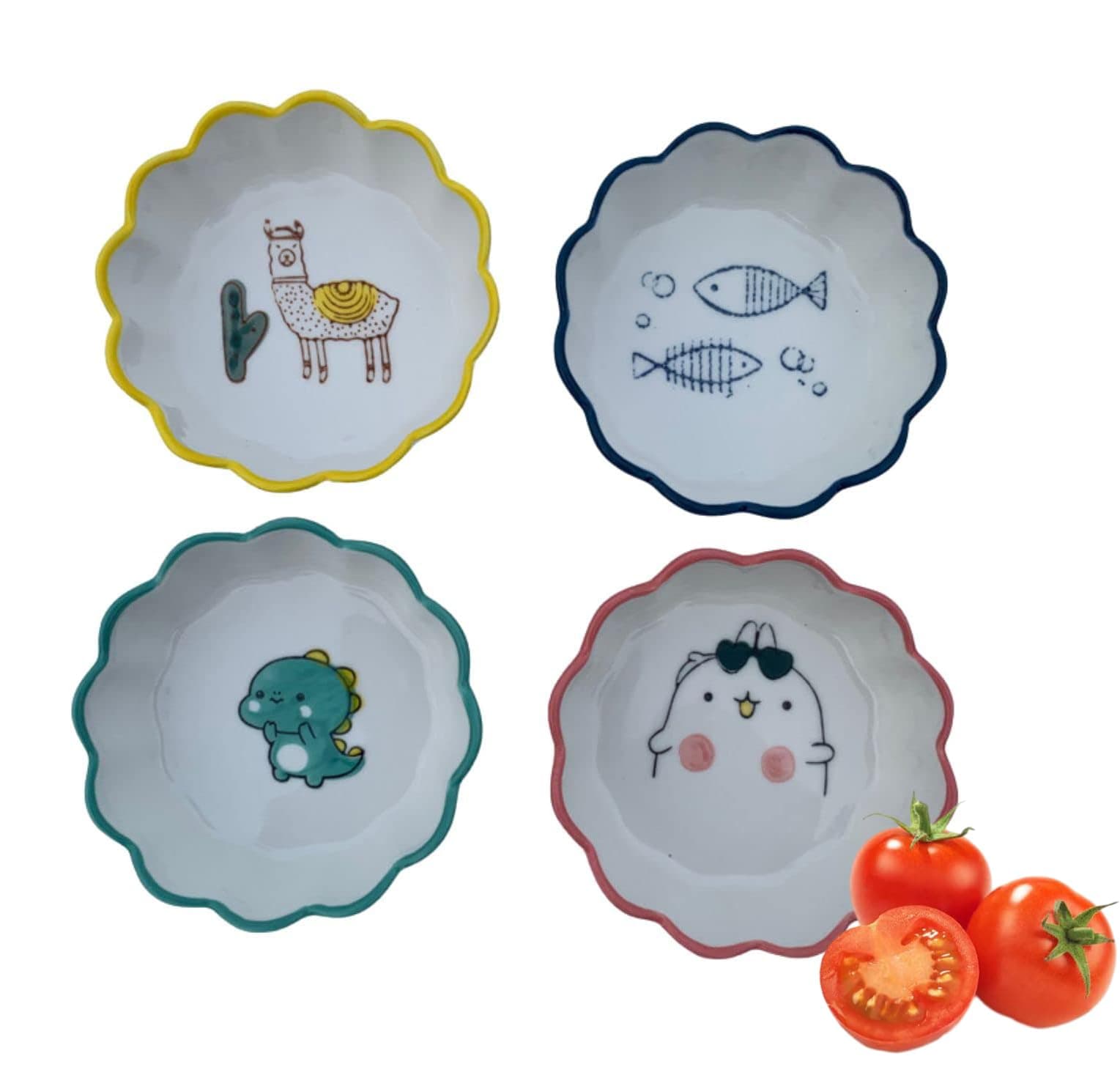 Sweet seven Ceramic Dipping Bowls Set - 2 oz Ramekins for Sauces - Condiment Cups for Side Dishes - Soy Sauce Dish - Elegant Dipping Sauce Cups - Set of 4 Small Bowls for Flavorful Dining