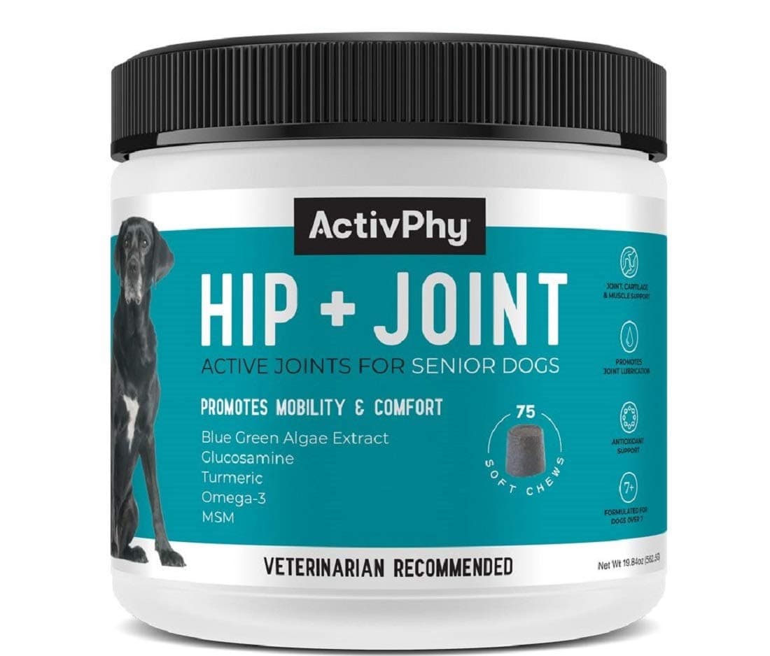 Hip + Joint Supplement with Glucosamine, MSM, Omega 3s, and Turmeric, Normal Inflammatory Response, Antioxidants, Made in USA, For Dogs , 75 ct