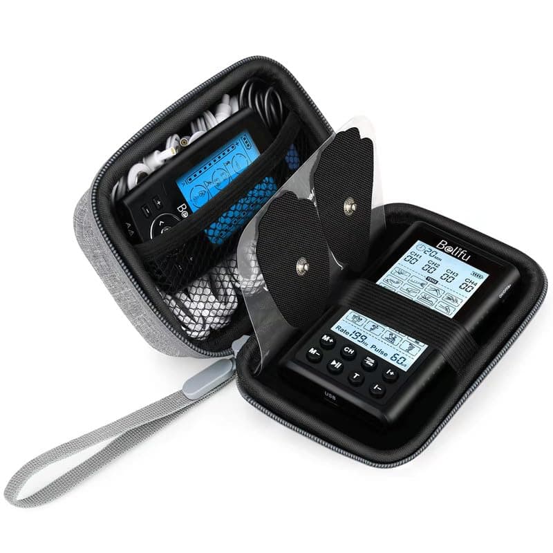 Storage Bag, Hard Travel Case for Tens Unit, Wires and Electrode Pads, Portable Zipper Bag with Film and Mesh bag