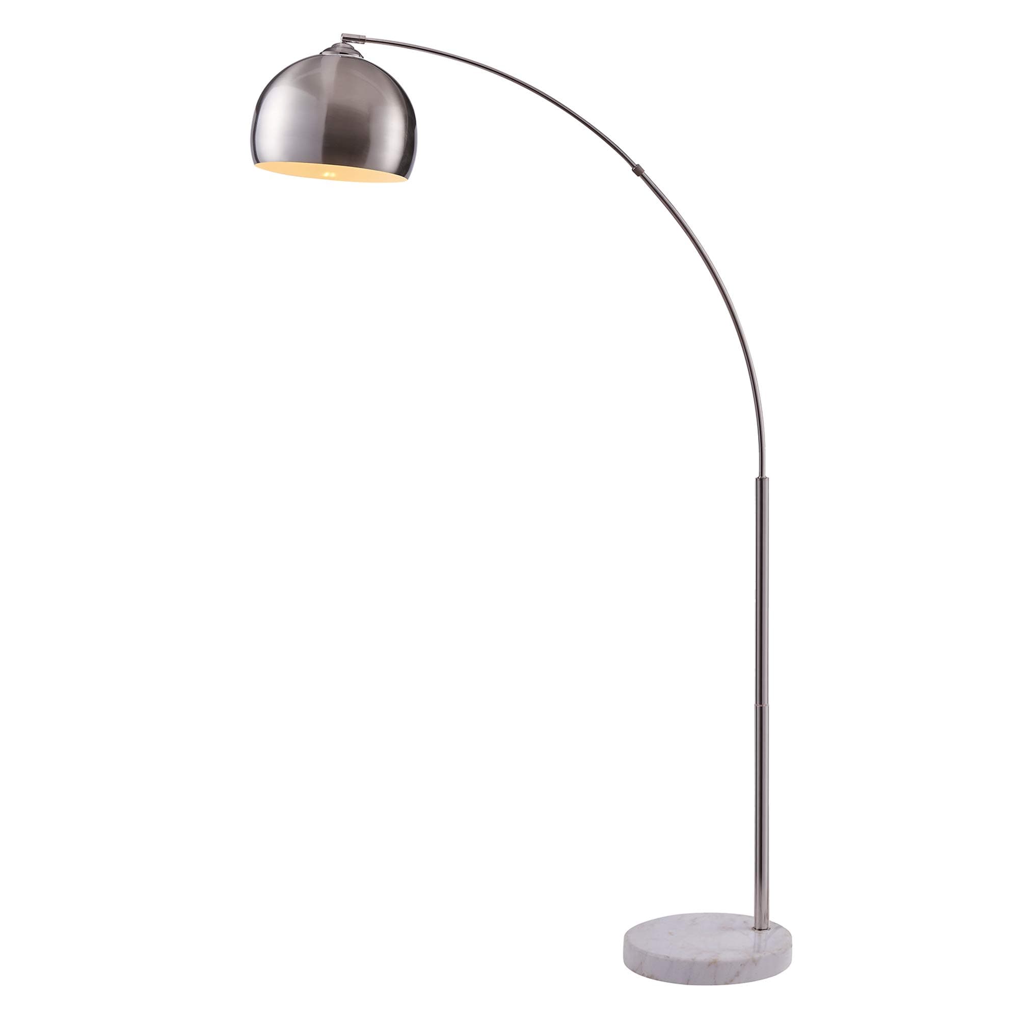 Teamson Home Arquer 68.1" Arc Floor Lamp for Living Rooms, Home Offices, Dining Rooms, Bedrooms with Faux White Marble Base and Nickel Bell Shade