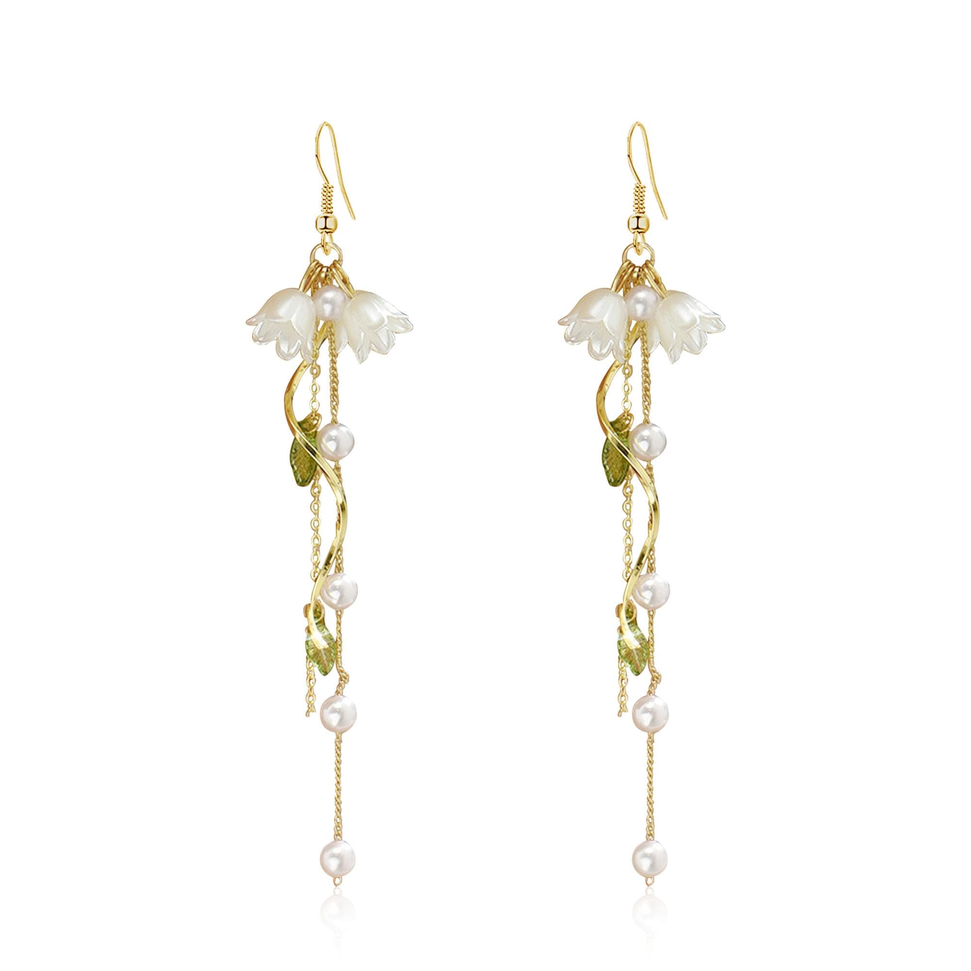 Dangle Flower Leaf Earring White Fairy Flower Summer Dangling Long Tassel Earrings Lily Of The Valley Earrings Jewelry