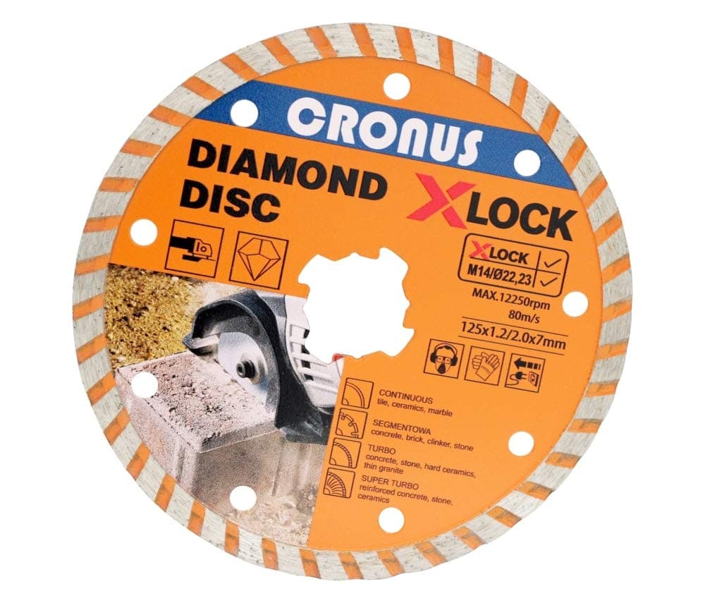 Professional Diamond Cutting Disc X-LOCK Diameter 125 mm in Various Designs and Sizes for Concrete with Segments