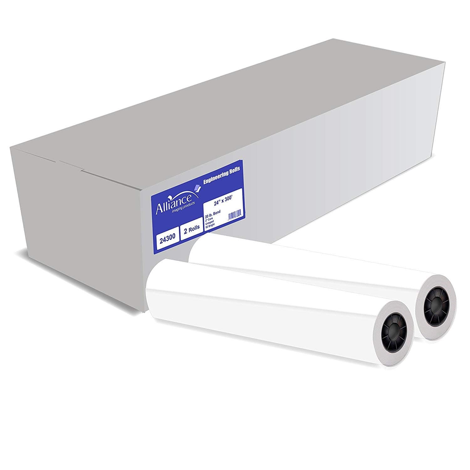 Alliance Wide Format Paper 24" x 300' CAD Bond Rolls (20lb | 2 Rolls, 24 In x 300 Ft | 2 " Core)