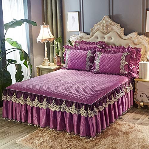 Warm Ruffled Luxury Bed decoration Pleated Base valance sheet Quilted fitted Bedspread Wrap around style With 18" drop-K Queen2